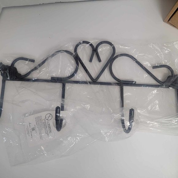 Vintage Home Interior black Wrought iron wall hook with 2 candle holders heart - Picture 8 of 12